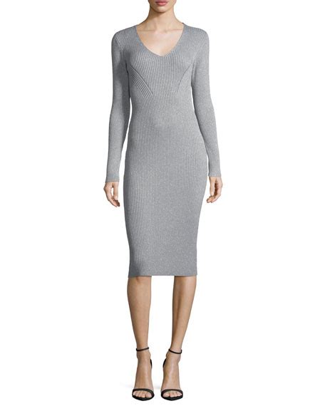 michael michael kors ribbed v neck sweater dress|MICHAEL Michael Kors Ribbed V.